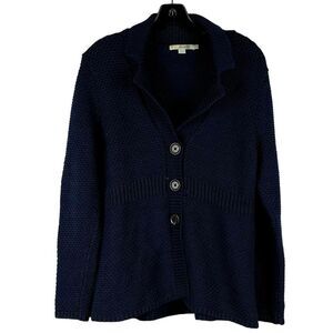 Boden Navy Textured Knit Collar Three Front Buttons Cardigan 12